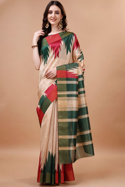 Bright & Beautiful Admyrin South Silk Digitally Printed Temple Border Saree with Blouse Piece