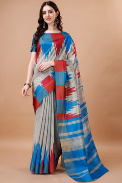 Bright & Beautiful Admyrin South Silk Digitally Printed Temple Border Saree with Blouse Piece