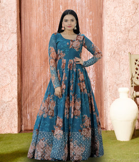 Admyrin Blue Georgette Classy Designer Function Wear Readymade Gown