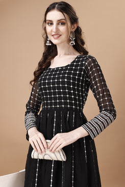 Admyrin Black Georgette Embroidered Readymade Anarkali Gown