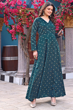 Admyrin Green Jacquard Woven Stitched Anarkali Gown