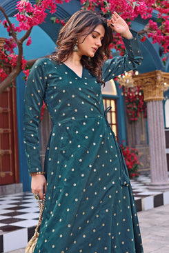 Admyrin Green Jacquard Woven Stitched Anarkali Gown