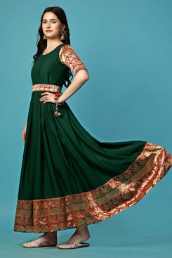 Admyrin Green Georgette Woven Stitched Anarkali Gown