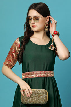 Admyrin Green Georgette Woven Stitched Anarkali Gown