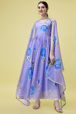 Admyrin Lavender Georgette Printed Stitched Anarkali Gown with Dupatta