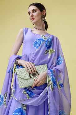 Admyrin Lavender Georgette Printed Stitched Anarkali Gown with Dupatta