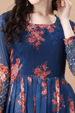 Admyrin Blue Georgette Embroidered Readymade Anarkali Gown