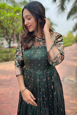 Admyrin Green Jacquard Woven Stitched Anarkali Gown