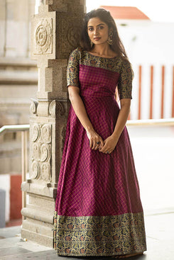 Admyrin Purple Jacquard Woven Stitched Anarkali Gown