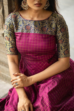 Admyrin Purple Jacquard Woven Stitched Anarkali Gown