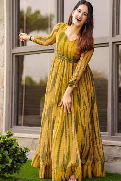 Admyrin Yellow Georgette Printed Stitched Anarkali Gown