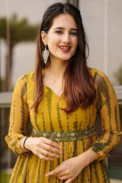 Admyrin Yellow Georgette Printed Stitched Anarkali Gown