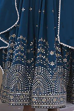 Admyrin Cerulean Blue Georgette Embroidered Stitched Anarkali Gown with Dupatta