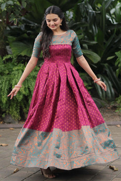 Admyrin Pink Jacquard Woven Stitched Anarkali Gown