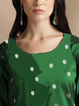 Admyrin Green Jacquard Woven Readymade Kurta With Pant Set