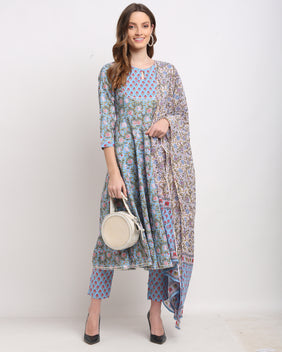 Admyrin Pure Cambric Cotton Printed Kurta Set With Dupatta