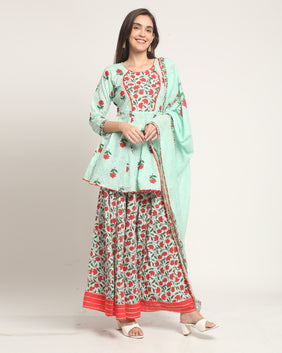 Admyrin Pure Cambric Cotton Printed Kurta Set With Dupatta