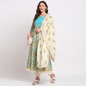 Admyrin Pure Cambric Cotton Printed Kurta Set With Dupatta