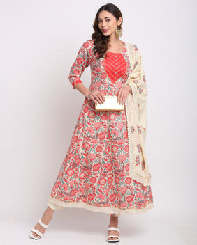 Admyrin Pure Cambric Cotton Printed Kurta Set With Dupatta