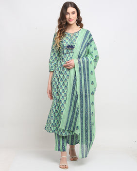 Admyrin Pure Cambric Cotton Printed Kurta Set With Dupatta