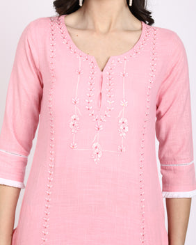 Admyrin Pure Cambric Cotton Embroidered Kurta Set With Dupatta
