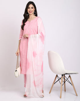 Admyrin Pure Cambric Cotton Embroidered Kurta Set With Dupatta
