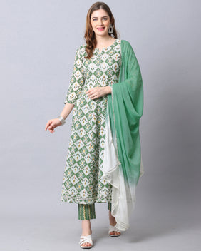 Admyrin Pure Cambric Cotton Embroidered Kurta Set With Dupatta