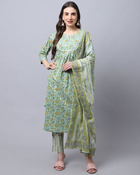 Admyrin Pure Cambric Cotton Embroidered Kurta Set With Dupatta