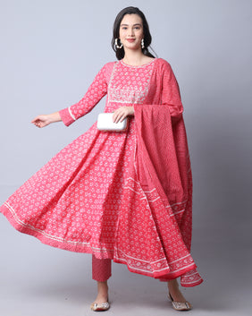 Admyrin Pure Cambric Cotton Embroidered Kurta Set With Dupatta