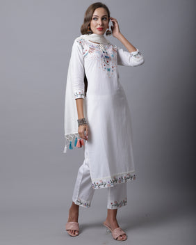 Admyrin Pure Cotton Hand Work Kurta Set With Dupatta