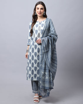Admyrin Pure Cambric Cotton Printed Kurta Set With Dupatta