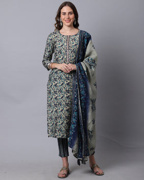 Admyrin Muslin Printed Kurta Set With Dupatta