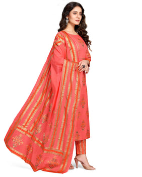 Admyrin Pure Cambric Cotton Printed Kurta Set With Dupatta