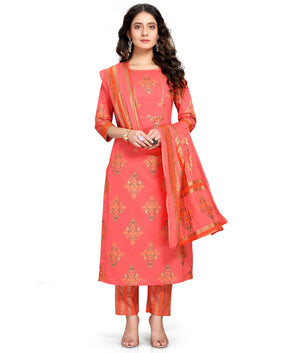 Admyrin Pure Cambric Cotton Printed Kurta Set With Dupatta