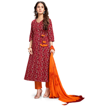 Admyrin Pure Cambric Cotton Printed Kurta Set With Dupatta