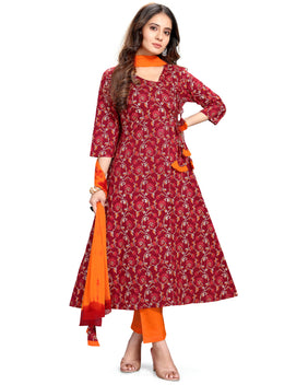 Admyrin Pure Cambric Cotton Printed Kurta Set With Dupatta