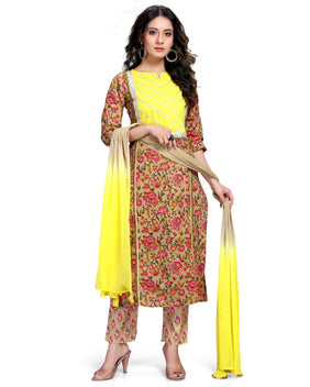 Admyrin Pure Cambric Cotton Printed Kurta Set With Dupatta