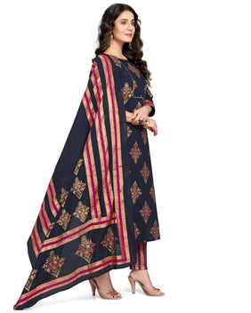Admyrin Pure Cambric Cotton Printed Kurta Set With Dupatta