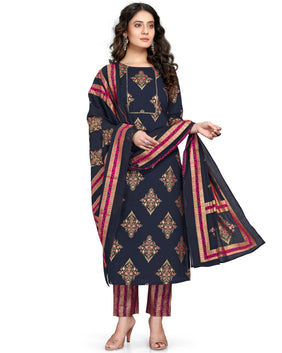 Admyrin Pure Cambric Cotton Printed Kurta Set With Dupatta