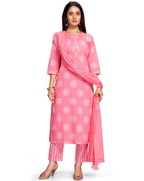 Admyrin Pure Cambric Cotton Printed Kurta Set With Dupatta