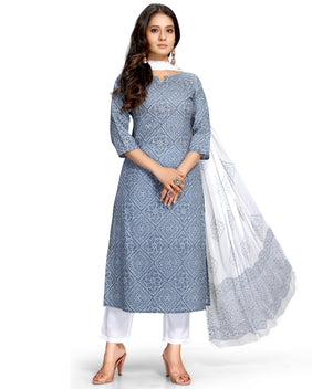 Admyrin Pure Cambric Cotton Embroidered Kurta Set With Dupatta