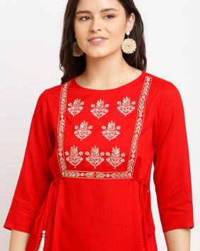 Admyrin Rayon Slub Embroidered Kurta Set With Dupatta