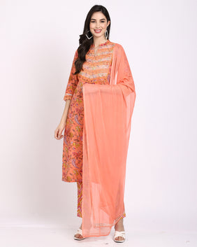 Admyrin Pure Cambric Cotton Printed Kurta Set With Dupatta