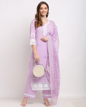 Admyrin Pure Cambric Cotton Embroidered Kurta Set With Dupatta