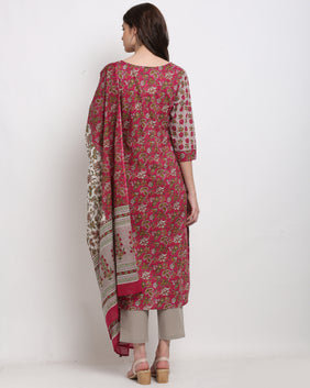 Admyrin Pure Cambric Cotton Printed Kurta Set With Dupatta