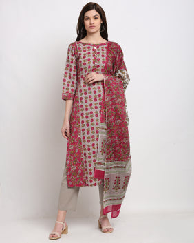 Admyrin Pure Cambric Cotton Printed Kurta Set With Dupatta
