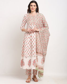 Admyrin Pure Cambric Cotton Printed Kurta Set With Dupatta