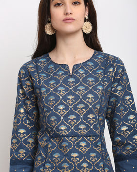 Admyrin Pure Cambric Cotton Foil Printed Kurta Set With Dupatta