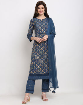 Admyrin Pure Cambric Cotton Foil Printed Kurta Set With Dupatta