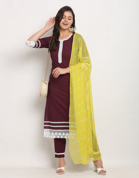 Admyrin Pure Cambric Cotton Embroidered Kurta Set With Dupatta